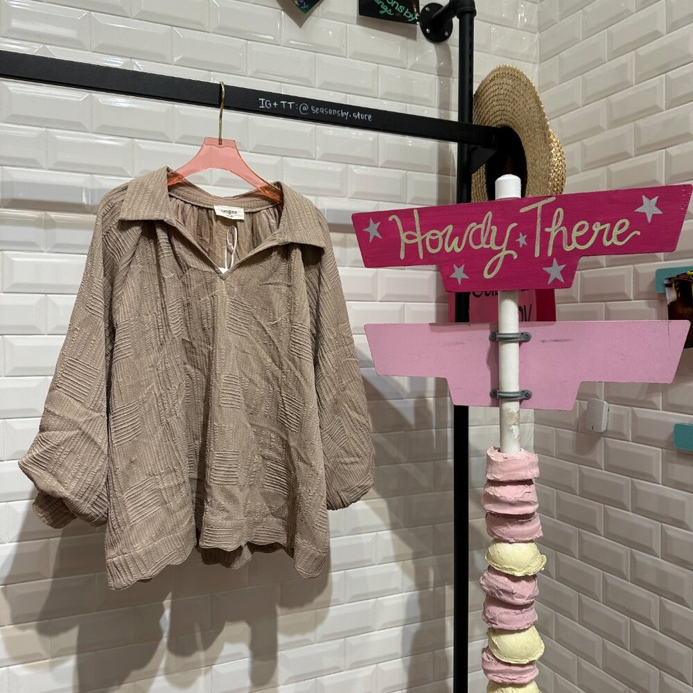 Textured V-Neck Collared Blouse - WC5445 - Umgee USA